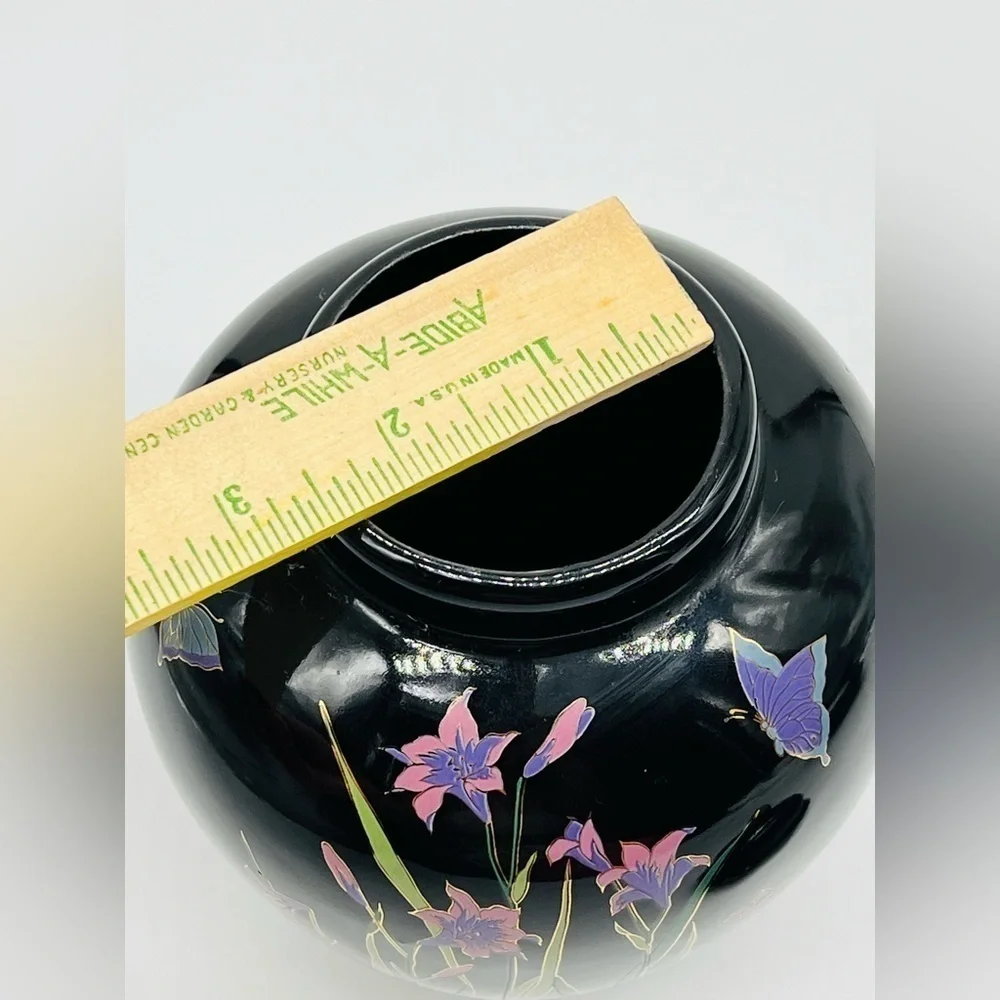 Ornate Japanese Black Glazed Ceramic Ginger Jar